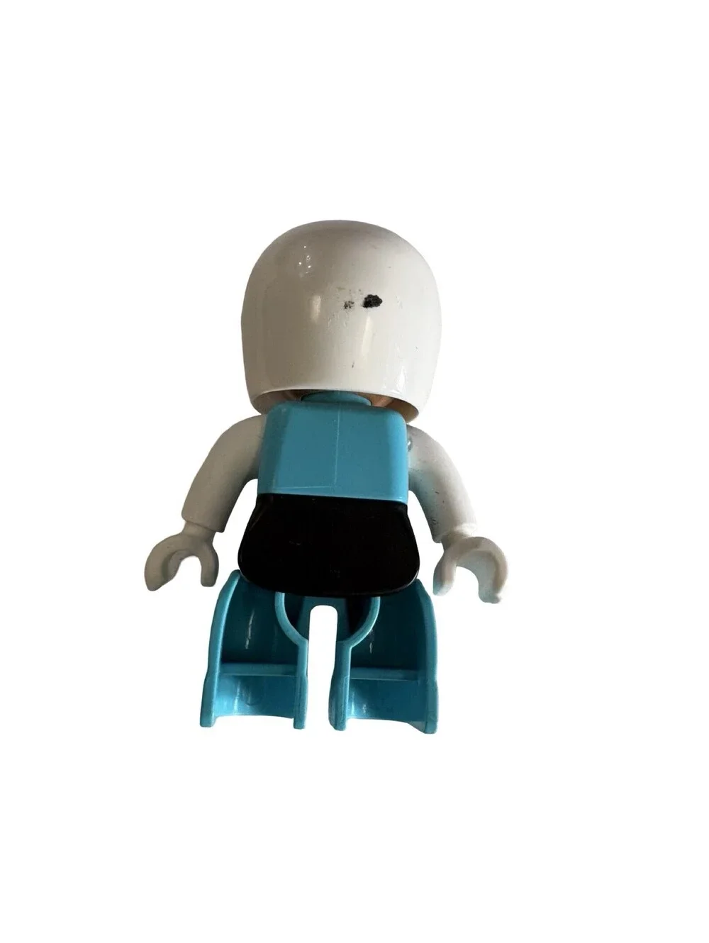 Lego Duplo Building Block Figure CAR RACER Man White Helmet Blue #34